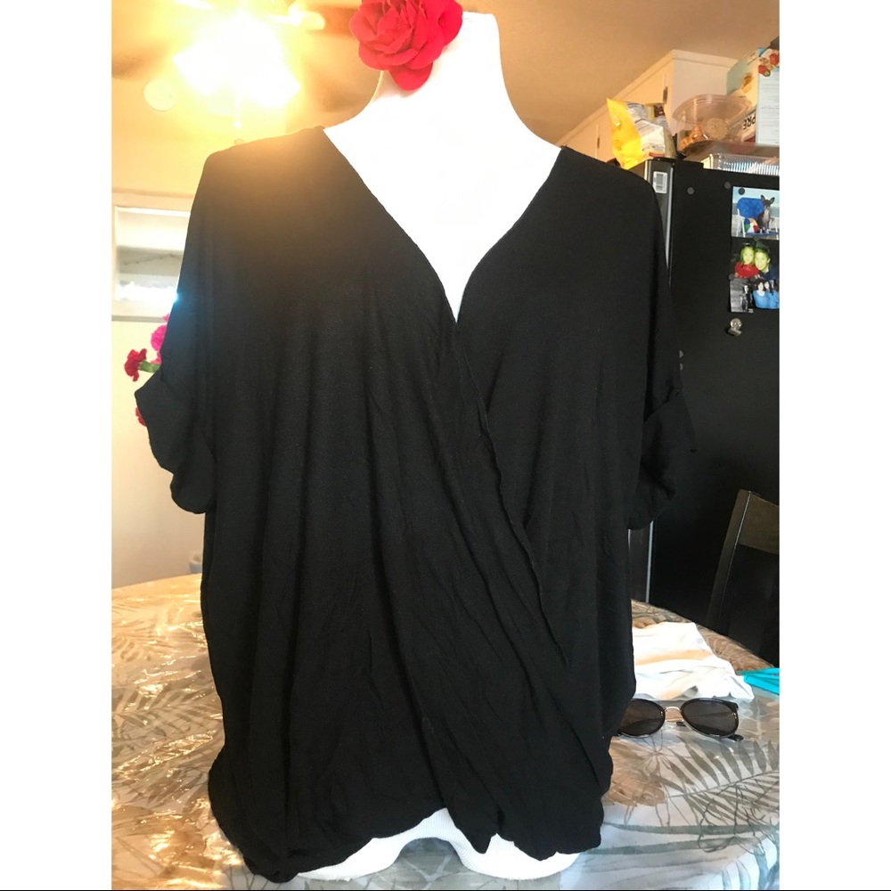 Black Dolman Sleeve with Low V-Neck